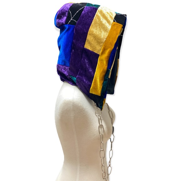 Handmade Patchwork Rave Festival Hood With Chain - Picture 2 of 10